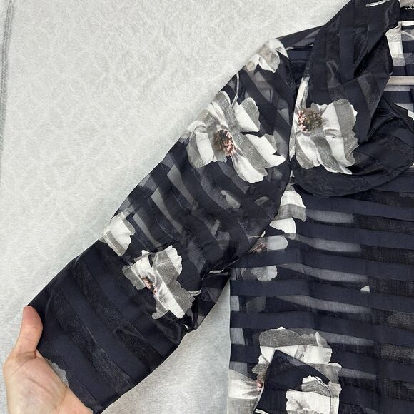 Damee Inc Semi Sheer Organza Jacket Small Navy Floral Lagenlook Wearable Artsy - Picture 3 of 13